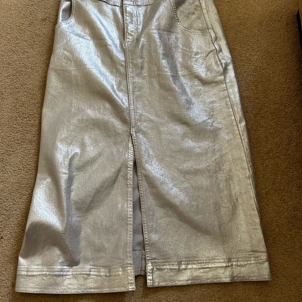 Silvery Jean skirt from Anthropologie . So cool in winter or summer. Size Large.
